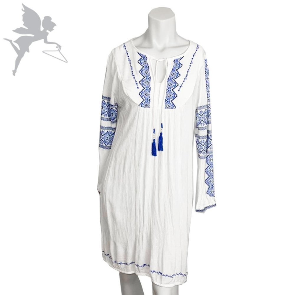 NEIMAN MARCUS Embroidered cotton gauze tunic